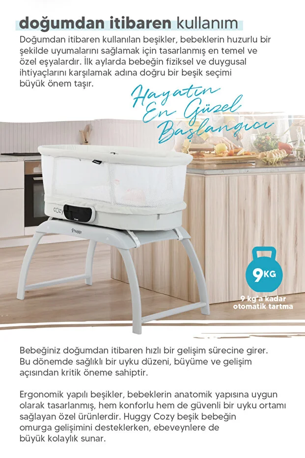 Huggy 4 in 1 Cozy Bluetooth Müzikli Kumandalı Otomatik Sallanabilir Beşik – Portatif